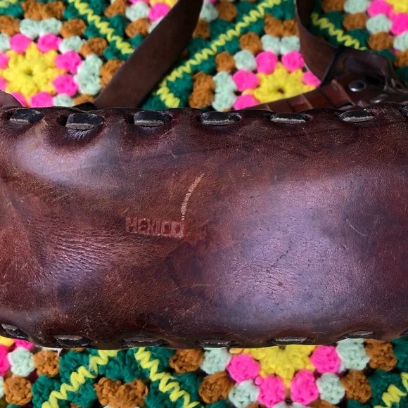 RARE vintage stamped Mexico  basket weave tooled leather shoulder hobo rare gem! - Picture 13 of 16